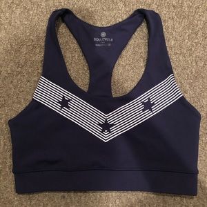 SoulCycle Stars and Stripes racetrack sports bra